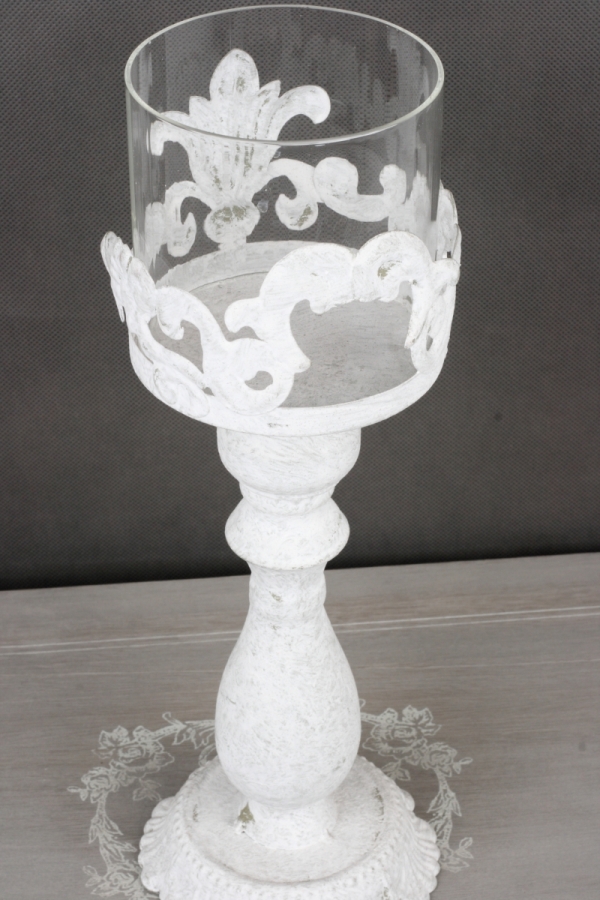 Vysoký svícen bílý s patinou 84cm