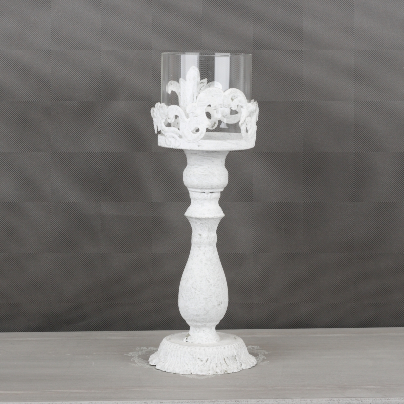 Vysoký svícen bílý s patinou 84cm