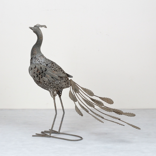 Zahradní dekorace páv šedý 58,5x30x55cm