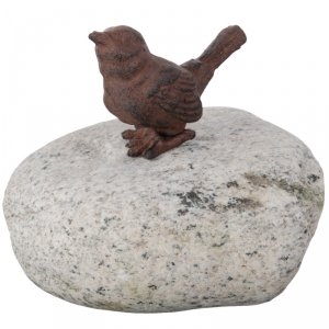 Zahradní dekorace ptáček na kameni 10x11cm