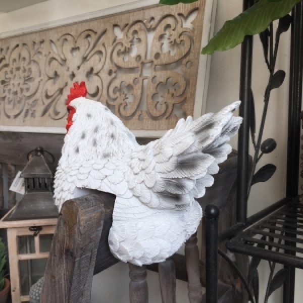 Zahradní dekorace slepice na plot bílá - vyřazeno