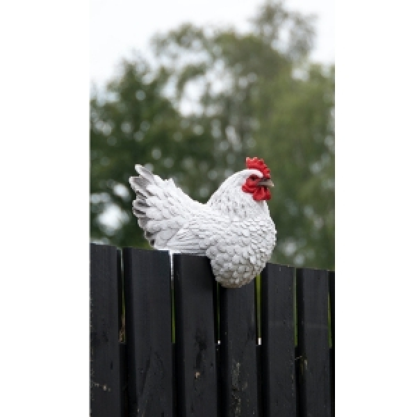 Zahradní dekorace slepice na plot bílá - vyřazeno
