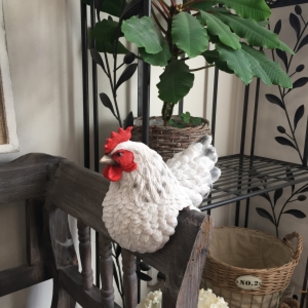 Zahradní dekorace slepice na plot bílá - vyřazeno