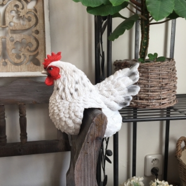 Zahradní dekorace slepice na plot bílá - vyřazeno
