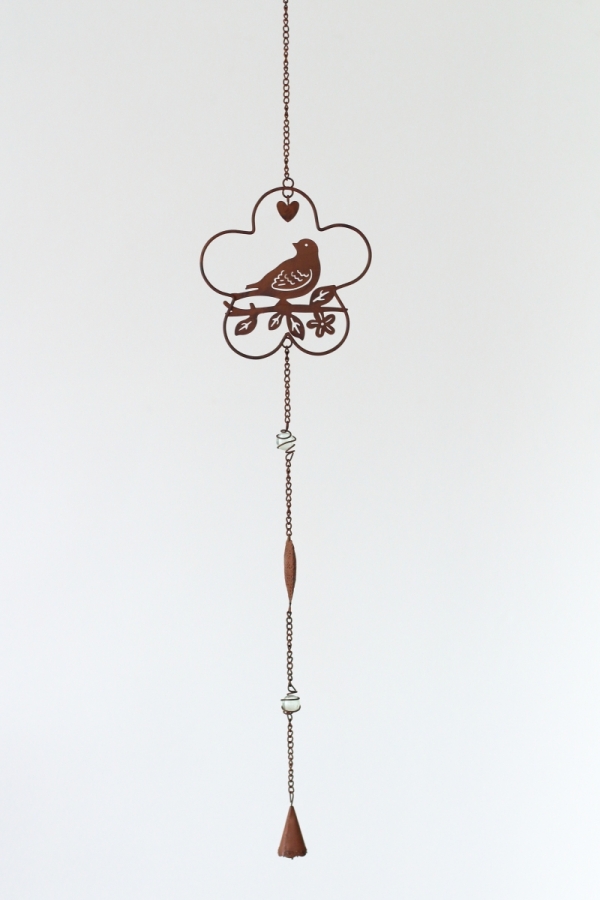 Zahradní dekorace závěs s ptáčkem 82cm květina