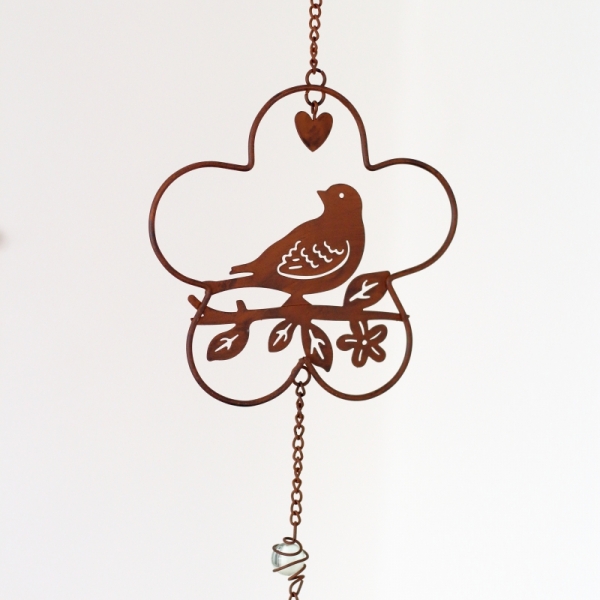 Zahradní dekorace závěs s ptáčkem 82cm květina