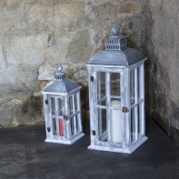 Zahradní lucerna bílá s patinou set 2ks 37/56cm