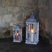 Zahradní lucerna bílá s patinou set 2ks 37/56cm