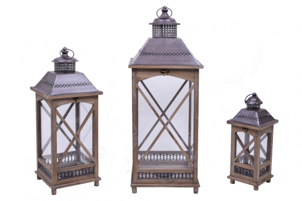 Zahradní lucerna dřevěná tmavá 60cm