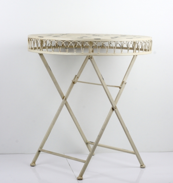 Zahradní venkovní stůl kovový bílý kulatý 74cm