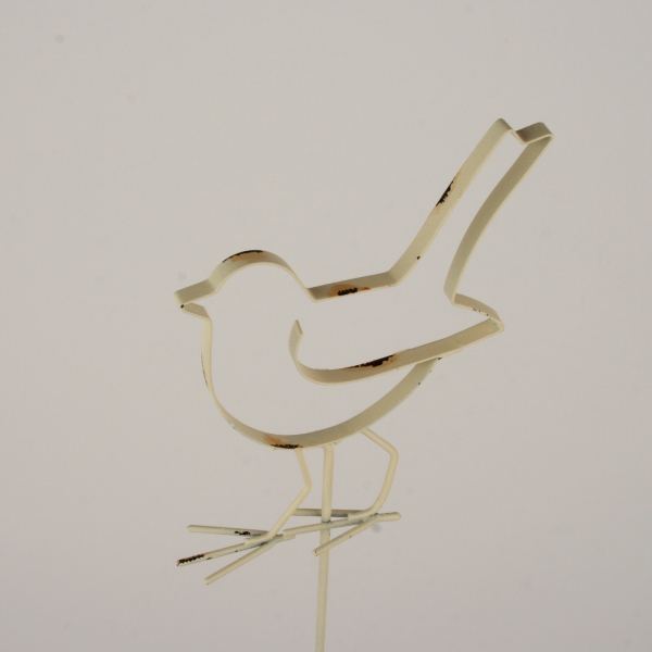 Zápich do květináče ptáček  krémový 51cm