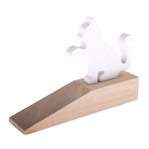 Zarážka dveří bílá kočka 17,5 x 4 x 10 cm dřevěná