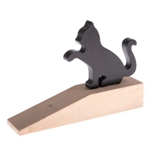 Zarážka dveří s černou kočkou 17,5 x 4 x 10 cm dřevěná