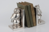 Zarážka na knihy sova stříbrná 16cm (set 2ks)