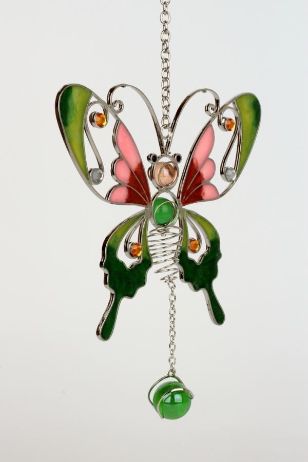 Závěs motýl Tiffany sklo kov 18cm