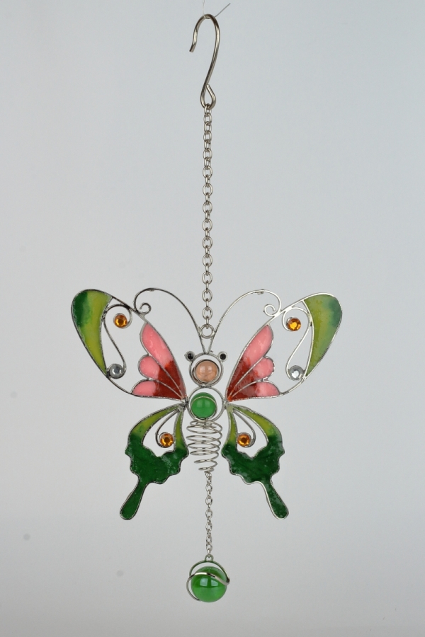 Závěs motýl Tiffany sklo kov 18cm