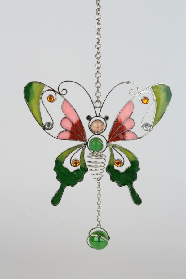 Závěs motýl Tiffany sklo kov 18cm