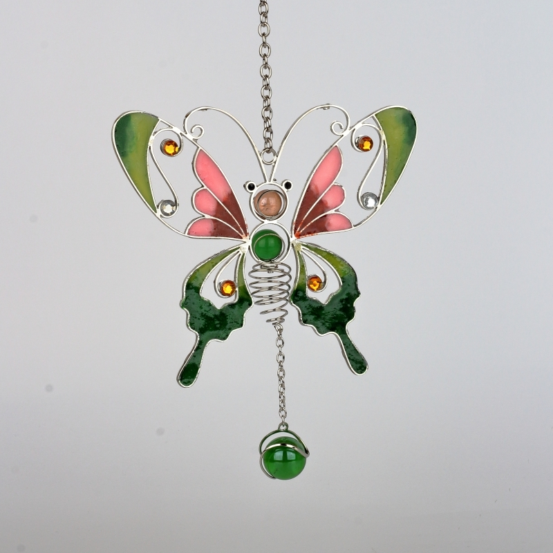 Závěs motýl Tiffany sklo kov 18cm