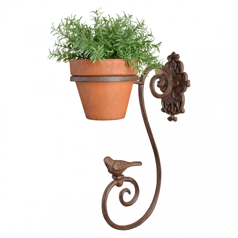 Závěs na květináč s ptáčkem litina