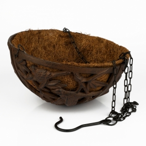 Závěs na květiny s ptáčky litina 68x25cm