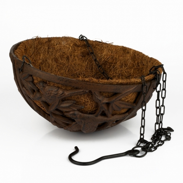 Závěs na květiny s ptáčky litina 68x25cm