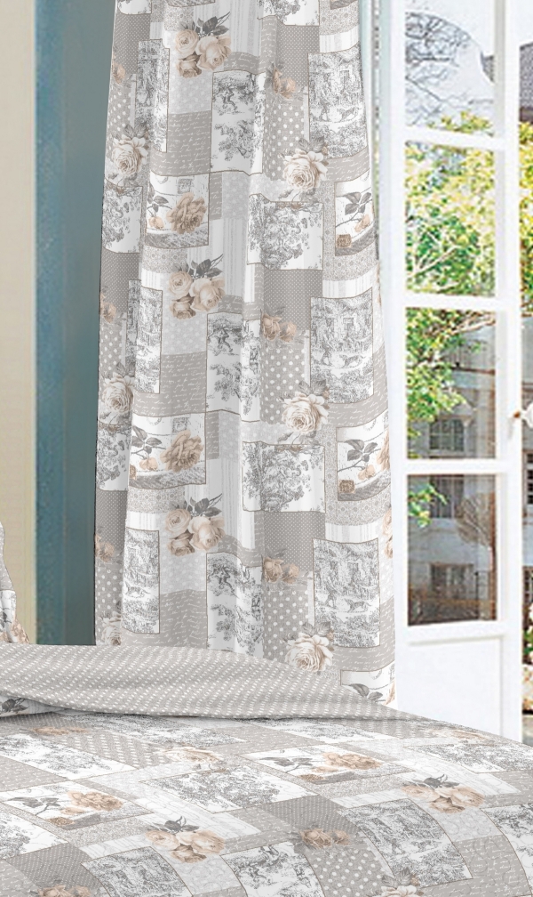 Závěs na okno 140x250cm,šedý patchwork