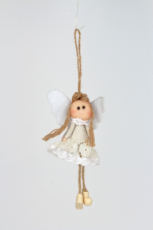 Závěsná andělka v  šatech s krajkou 16cm