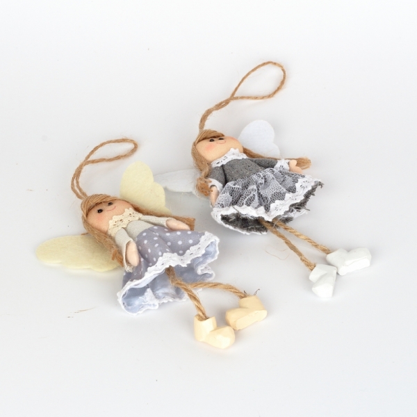 Závěsná dekorace anděl v šedých šatech 14cm