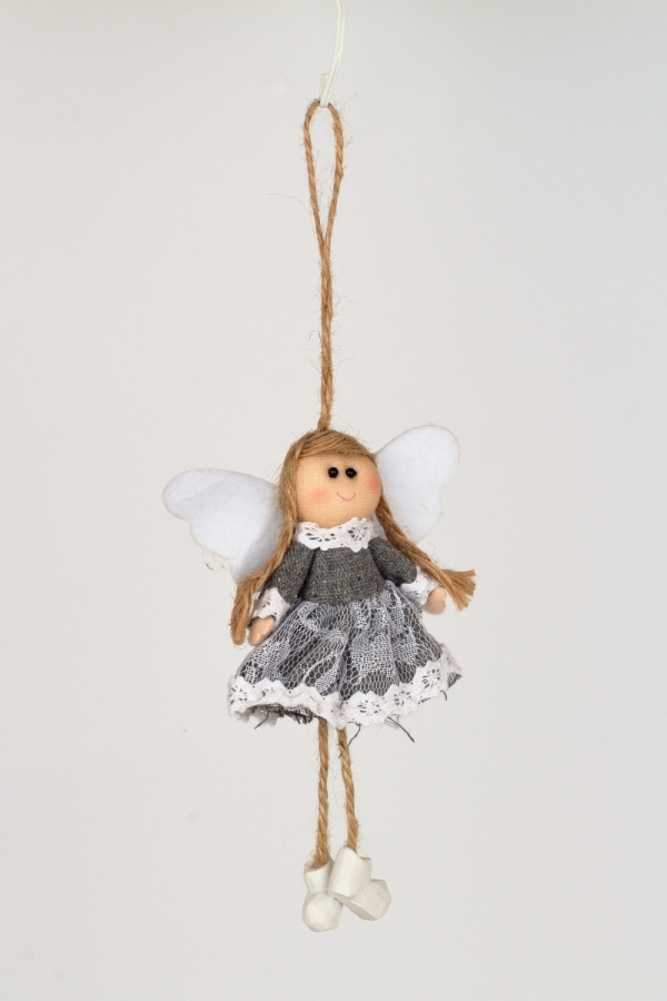 Závěsná dekorace anděl v šedých šatech 14cm