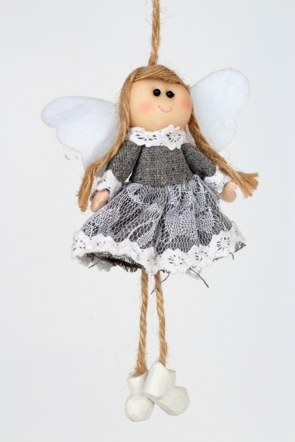 Závěsná dekorace anděl v šedých šatech 14cm