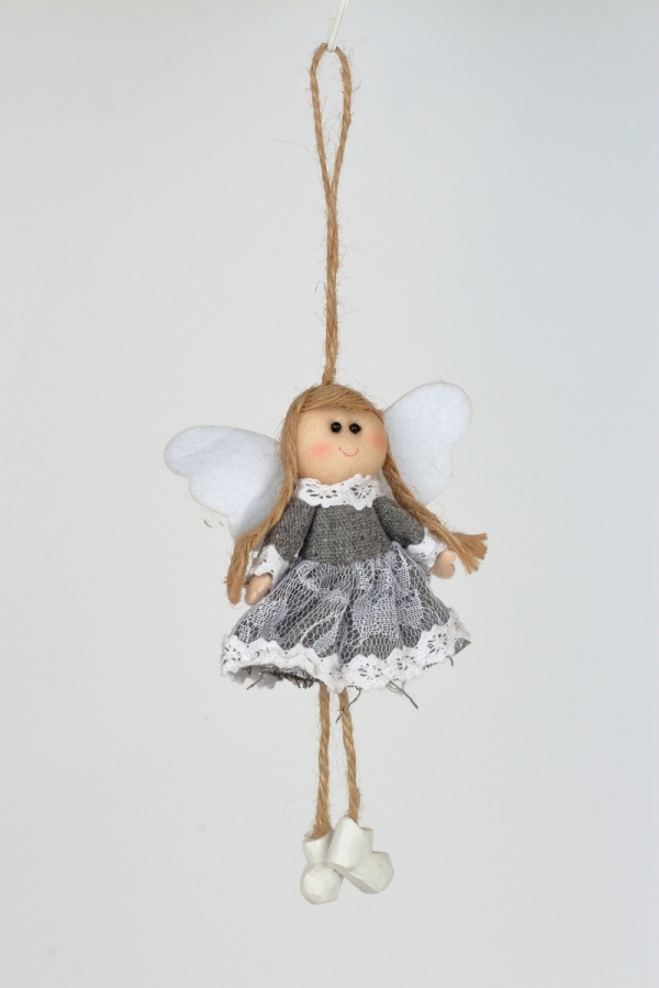 Závěsná dekorace anděl v šedých šatech 14cm