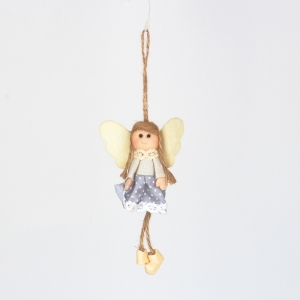 Závěsná dekorace anděl v šedých šatech s puntíky 14cm