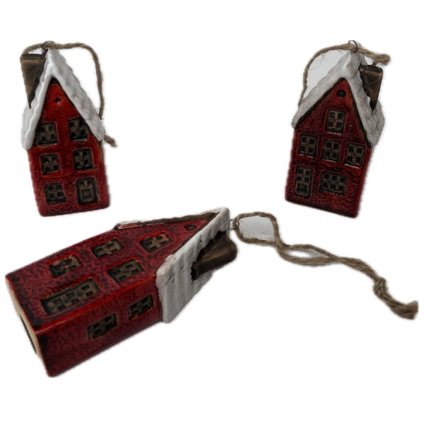 Závěsná dekorace keramický domeček 4x3x10cm Typ C