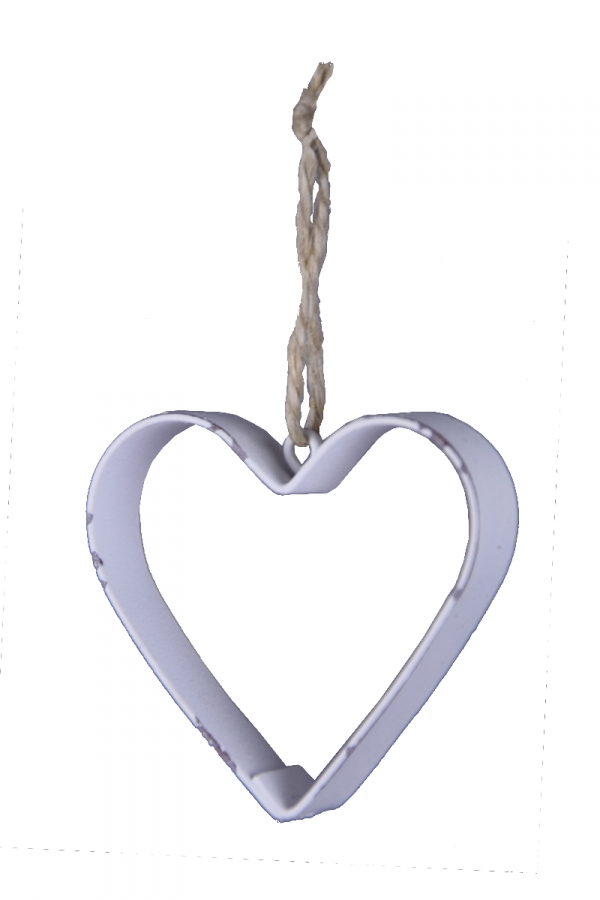 Závěsná dekorace kovové srdce bílé (box 9ks)