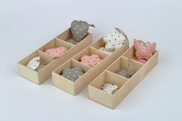 Závěsná dekorace kovové srdce s puntíky (box 6ks)