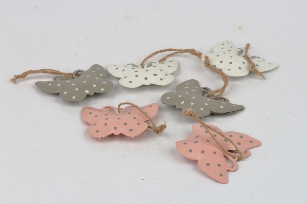 Závěsná dekorace kovový motýl s puntíky (box 6ks)