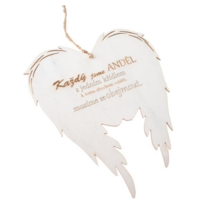 Závěsná dekorace křídla s textem 18 x 21 cm dřevo