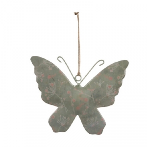 Závěsná dekorace motýl tmavě šedý s květinovým motivem velký