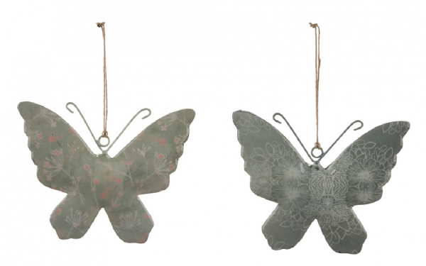 Závěsná dekorace motýl tmavě šedý s květinovým motivem velký