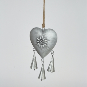 Závěsná dekorace srdce+3 zvonky 22cm