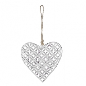 Závěsná dekorace srdce bílé 10x11cm