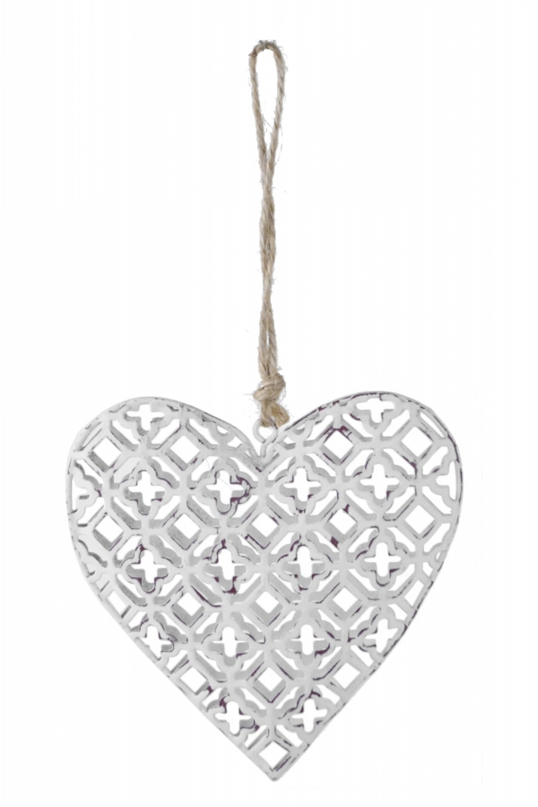 Závěsná dekorace srdce bílé 10x11cm