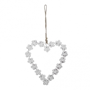 Závěsná dekorace srdce bílé 14x13cm