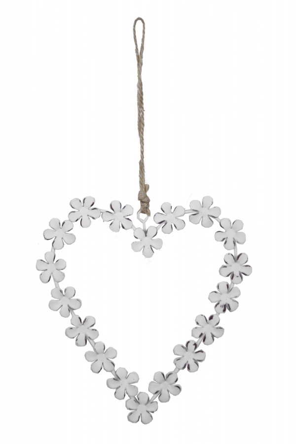 Závěsná dekorace srdce bílé 14x13cm