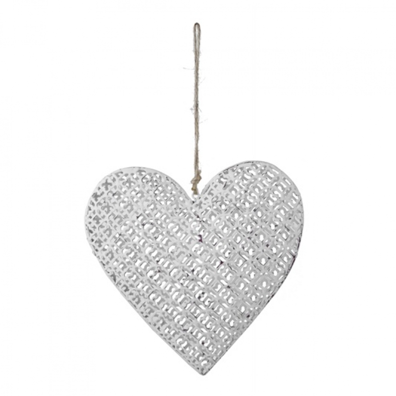 Závěsná dekorace srdce bílé 15x14cm