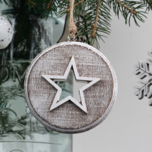 Závěsná dřevěná ozdoba na stromeček hvězda hnědá 8cm