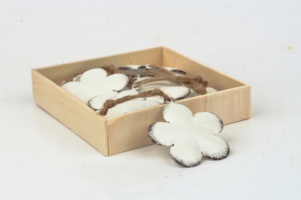 Závěsná kovová dekorace květina bílá 5,5cm