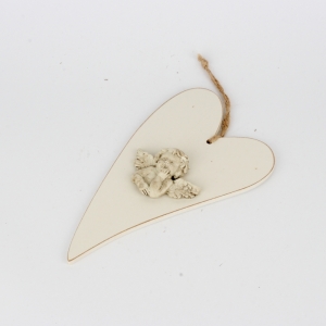 Závěsná vintage dekorace srdce s andělem 24x14cm