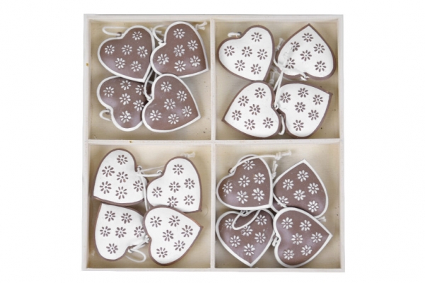 Závěsné ozdoby srdíčka box 16ks