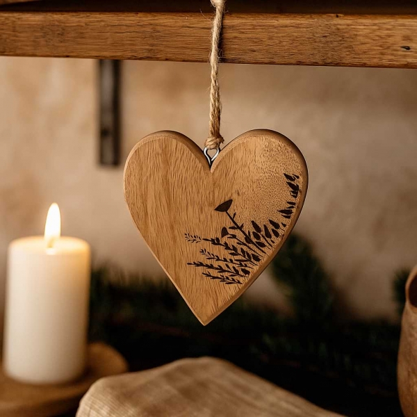 Závěsné srdce  mango 15 x 15 x 2 cm